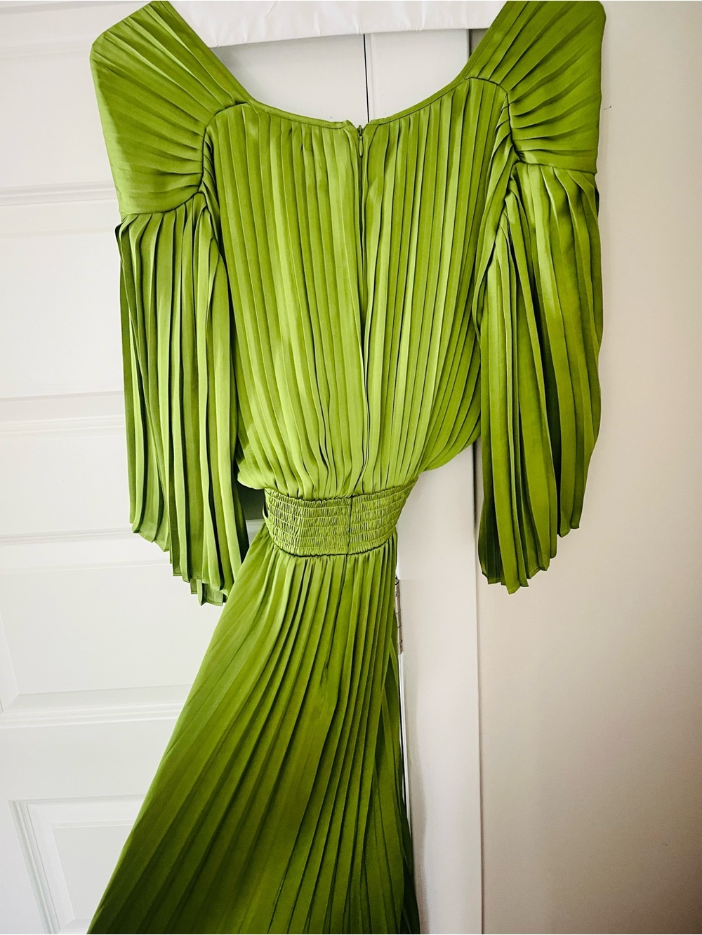 Joseph Ribkoff Pleated Satin Midi Dress — Greenery (Small) - Picture 7 of 9